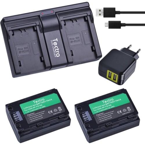 2 pcs 2280mAh NP FZ100 NP-FZ100 battery+2-Channel USB Charger+AC Adapter for Sony ILCE-9, BC-QZ1, a7r3, A7RIII, ILCE-7RM3, A9R