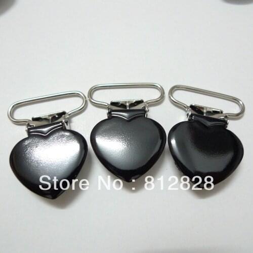 25pcs 1'' 25mm #MD1 Black Enamel Heart Pacifier Clips