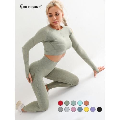 CHRLEISURE Seamless Gym Set Women Fitness Yoga Set Sports Suits High Waist Leggings+Push Up Bra+Yoga Tops 3 Peice Set Sportswear