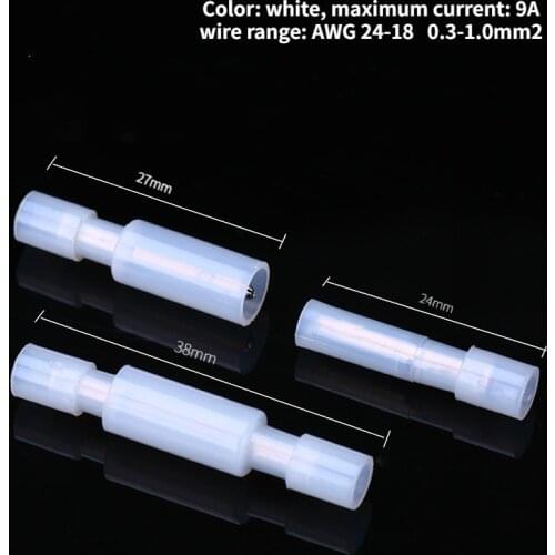 30pcs Nylon Bullet Head Male and Female Wire Cold Pressed Fully Insulated Pair Quick Connection Terminal Yellow White Blue Red