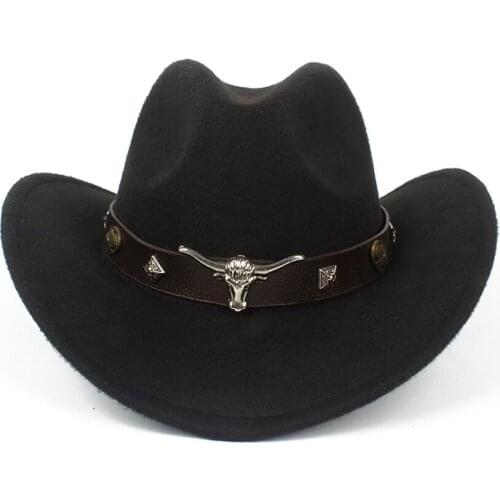 9 Colo Women Men Wool Hollow Western Cowboy Hat Roll-up Brim Gentleman Outblack Sombrero Hombre Jazz Cap Size 56-58
