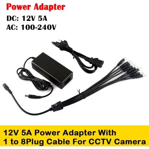 DC 12V 5A Monitor Power Adapter Power Supply + 8Way Power Splitter Cable For Radios Surveillance/CCTV Security Camera DVR Analog