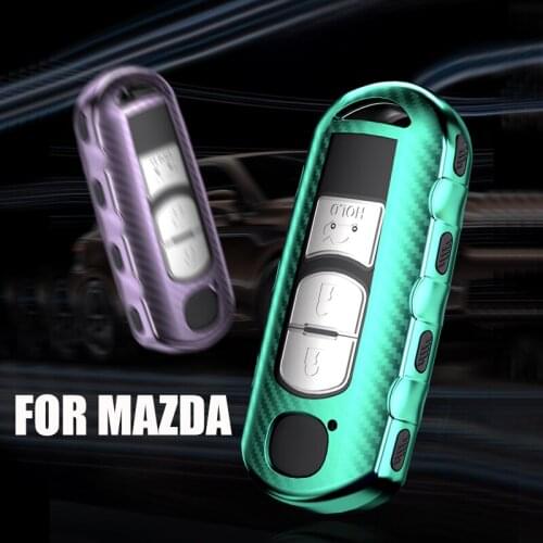 Car Key Cover Case Holder for Mazda 2 Mazda 3 Mazda 5 Mazda 6 CX-3 CX-4 CX-5 CX-7 CX-9 MX5 2014-2016 Up Carbon Fiber Keychain