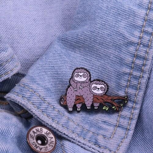 Two Sloth Together On The Branch Enamel Pin Lovely And Cute Anime Cartoon Brooch For Jackets Lapel Hat Badge