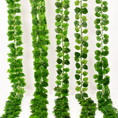 12pcs/Lot 2.1M Ivy green Fake Leaves Garland Plant Vine Foliage Home Decor Plastic Rattan string Wall Decor Artificial Plants