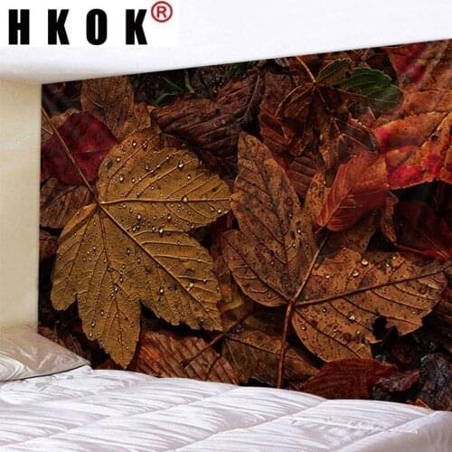 HKOK Maple Leaves Autumn Landscape Tapestry Hanging Covering Rugs Background Cloth Beach Mat Blanket Art Bedroom Home Decor