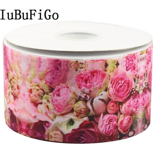 IuBuFiGo 10 yard 3" 75mm Flower Printed Grosgrain ribbon gift ribbon bows DIY headband tape For Decorations 1864
