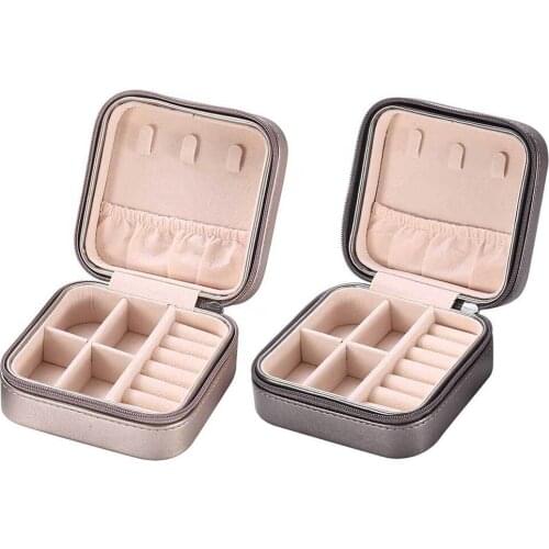 Square Jewelry Box Simple Jewelry Case Earrings Ring Pendant Display Portable Travel Ear Hook Holder Zipper Storage Oragnizer