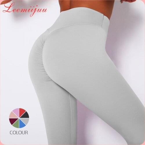 LEEMIIJUU Solid Color Leggings High Waist Woman Fitness Yoga Pants Sexy Push Up Gym Sport Leggings Slim Stretch Running Tights