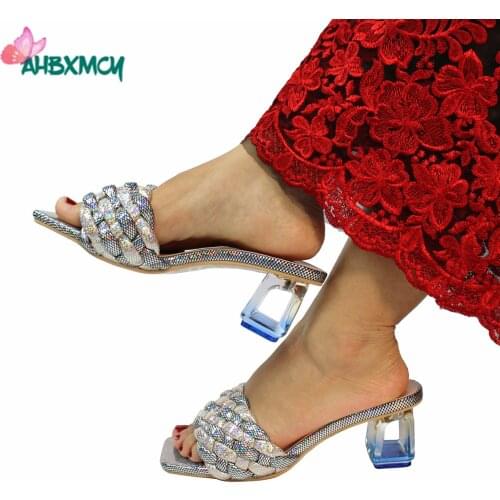 2021 INS Hot Sale Square Toe Slipper in Black Color High Quality New Design Trans parent Heels for Weddinig