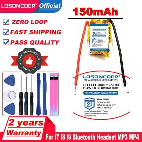 LOSONCOER 401012 051012 501012 Battery 150mAh for I7 I8 I9 Bluetooth Headset MP3 MP4 Polymer Lithium Battery Free tools