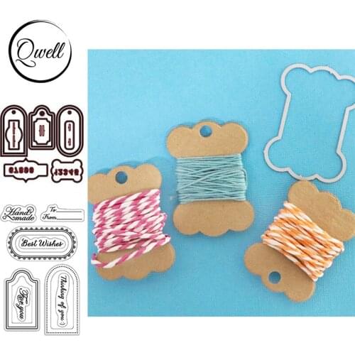 QWELL Best Wishes Handmade Metal Cutting Dies & Clear Silicone Stamps Thread Collector Signature Tag For DIY Craft Scrapbooking