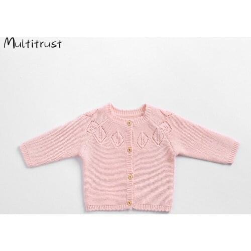 Cute Baby Girls 2020 Winter Sweater Coats Solid Flowers Long Sleeve Single Breasted Knit Warm Outfits 0-24M