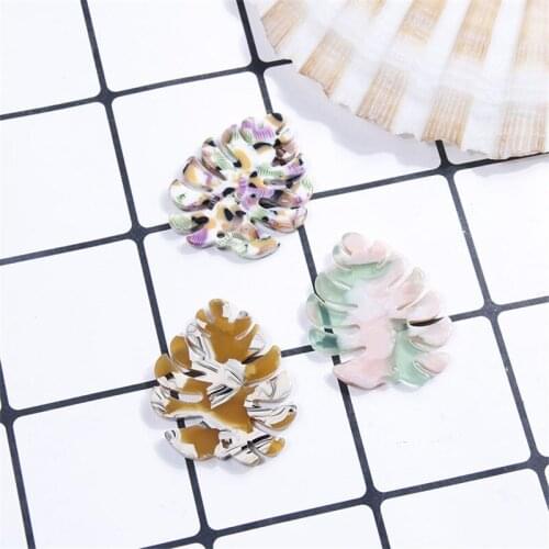 New style 40pcs/lot color pattern print cartoon leaves shape acrylic beads diy jewelry earring/garment pendant accessory