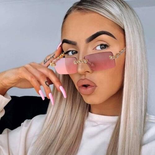 Luxury Rimless Diamond Sunglasses Women Rectangle Steampunk Sun Glasses Crystal Vintage Rhinestone Glasses Eyewear UV400 Oculos