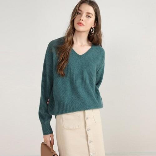 Autumn winter new styles oversized 100% cashmere sweater woman v neck long sleeve thick pullovers stylish warm female tops