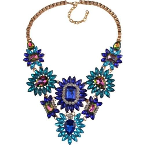 Best lady Luxury Crystal Flower Statement Rhinestone Gem Colorful Collar Choker Women Maxi Good Quality Custom Necklace B248