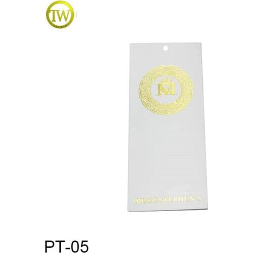 PT05 china custom gold printing paper hang tags, hang tag string, clothing hang tag