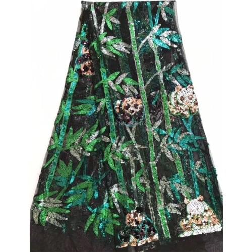 Multicolor Sequin Lace Fabric High Quality African Lace Fabric Bamboo/Panda Embroidered tulle Net Lace French Fabric For Wedding