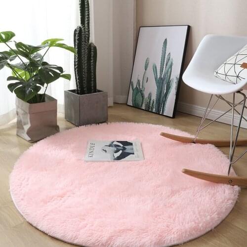 Pink Fluffy Round Rugs Home Décor Thick Carpet For Living Room Plush Rug Pink Carpet Bedroom Shaggy Rug For Baby Girl Room Decor