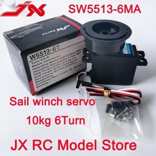 JX servo W5513-6T 10kg 6T Metal Gear Standard Sail Winch Servo Kingmax SW5513-6MA 0.09sec 360 degree For Rc Yacht Sailing Boats