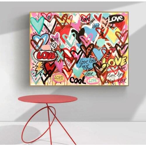Modern Group of Colorful Love Hearts Canvas Painting Abstract Graffiti Art Posters and Prints Wall Picture for Living Room Decor