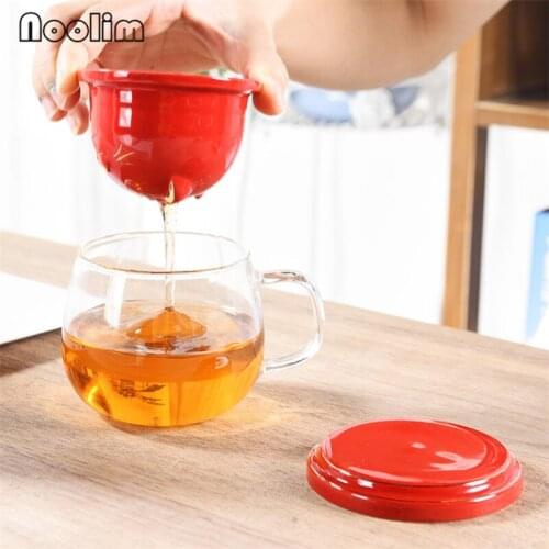 Glass Enamel Color Tea Water Separation Cup Office Teacup with Ceramic Filter and Lid Cute Cartoon Coffee Mug Drinkware 350ML