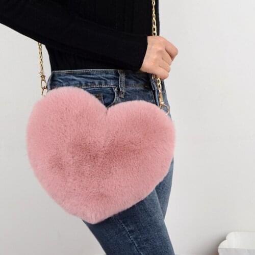 Crossbody Bags for Women Rex Rabbit Fur Love Bag Peach Heart Bag Chain Bag Fashion Shoulder Cross-chain Female Bag