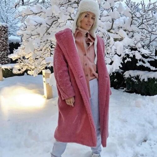 TEELYNN faux Fur Long Coats For Women Warm furry vintage Long Sleeve Winter Thick Outerwear Solid Casual high street teddy coat