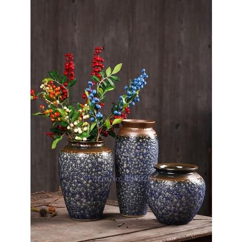 Chinese Style Retro Vase Stoneware Ceramics Flower Vase Living Room Desktop Flower Arrangement Accessories Crafts Furnishings
