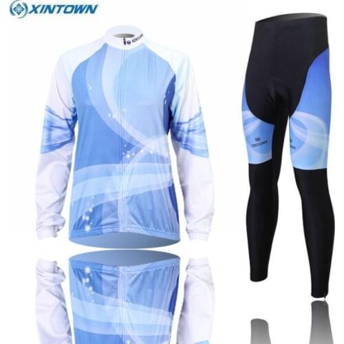 XINTOWN Women Blue Light Ciclismo Cycling Jersey (BIB) Pants Sets Long Sleeve Bicycle Wear Clothing S-XXXL