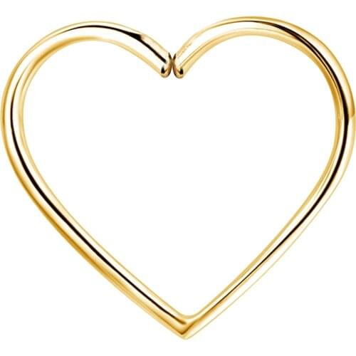 Body Punk 16G Solid Gold Cartilage Earring Heart Shape Closure Daith Tragus Earrings Hoop