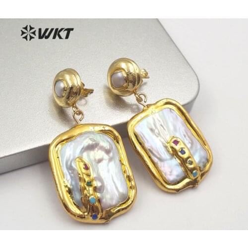 WT-E574 wholesale price colorful stone pave with pearl Earrings white pearl round square irregular shape gold Jewelry Earrings