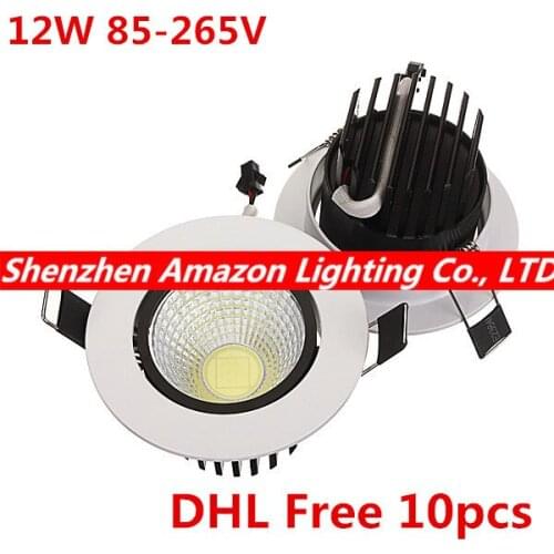 10pcs 12W COB led ceiling Downlight recessed LED COB Down Light with driver 85-265V DHL/Fedex Free Shipping
