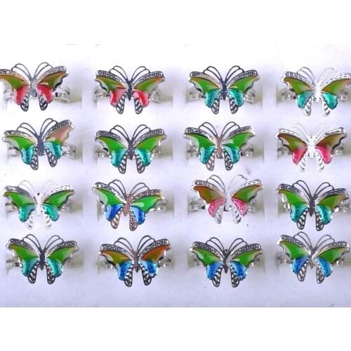 10pcs Butterfly Mood Ring Color Change Adjustable Emotion Feeling Changeable Temperature Ring Jewelry For Kids Birthday Wholesal