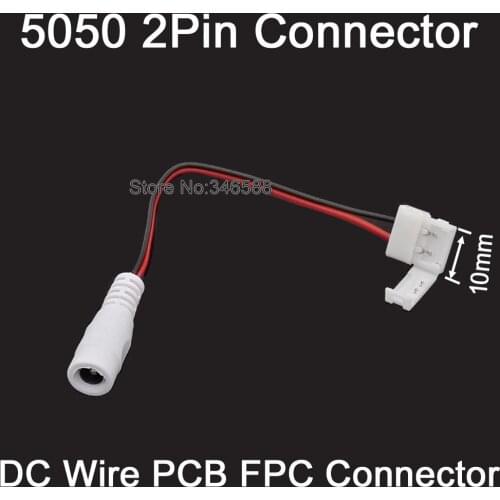 10pcs/lot 2Pins 2-Pin 10mm Clasp LED Extension Connector 15cm 2pin Wire with DC Female Connectore for 5050 Single Color Strip