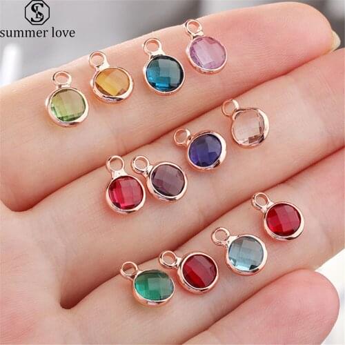 10Pcs/Lot 6mm Rose Gold Crystals Birthstone Pendant Charms for Jewelry Making DIY Accessories Gift for Bracelet Necklace