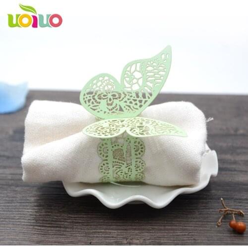 Big Heart Love 10pcs Party Favors Wedding Holder Laser Cut Butterfly Paper Napkin Ring For Wedding Decoration