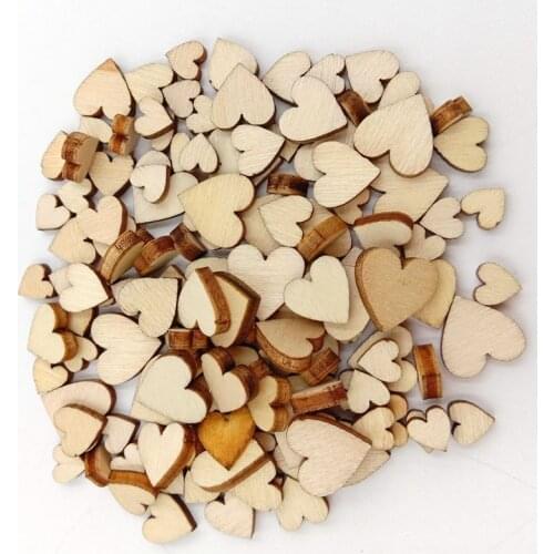100pcs Cute 4 Sizes Mixed Heart Shape Wood Slices Wedding Table Scatter Decorative Antique Wooden Wedding Decoration Buttons