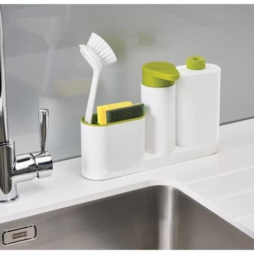 2 in 1 Kitchen Storage Rack for Cleaning Rack Washing Sponge Brush Sink Detergent Soap Dispenser Bottle Kitchen Organizer Gadget