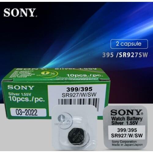 2pc Sony 1.55V 395 SR927SW 399 SR927W LR927 AG7 Watch Battery SR927SW 395 Button Coin Cell Single grain packing MADE IN JAPAN