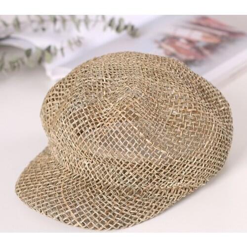 2021 Hand-woven fashion Straw Women Summer Thin Newsboy Cap Painter Rope Knitted Beret Mesh Breathable Beach straw hat