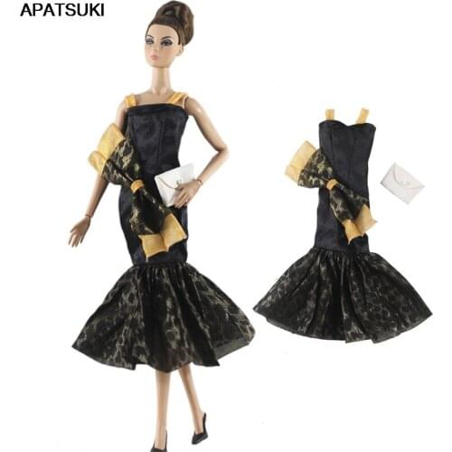 Big Bowknot Leopard Fishtail Fashion Doll Clothes For Barbie Doll Dress Handbag 1/6 Doll Accessories For Barbie Doll Outfits