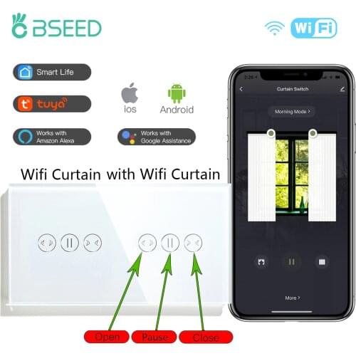 BSEED WIFI Curtain Switches Smart Tuya Control Touch Switches Double Curtain Wall Switches Google Alexa Home Smart Life APP