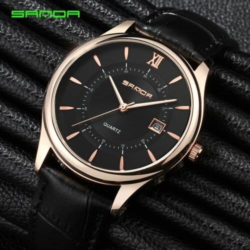 2021 SANDA Mens Watches Top Brand Luxury Fashion Quartz Watches Men Complete Calendar Wrist Watch Leather Business Male Clock