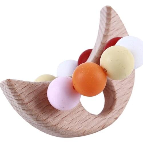 Creaitve 1PC Beech Wood Teether Animals Flowers Crochet Beads Baby Products DIY Crafts Necklace Wooden Chew Toy Baby Teething