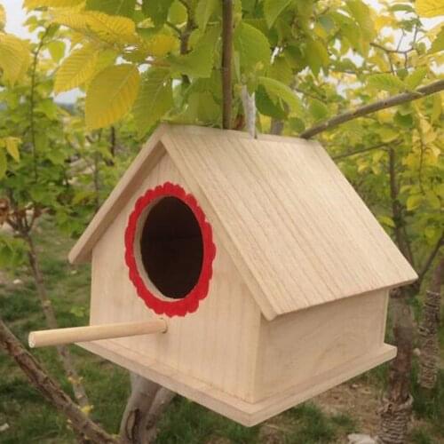 Wooden Bird House Nesting Box with Stick For Small Wild Garden Birds House