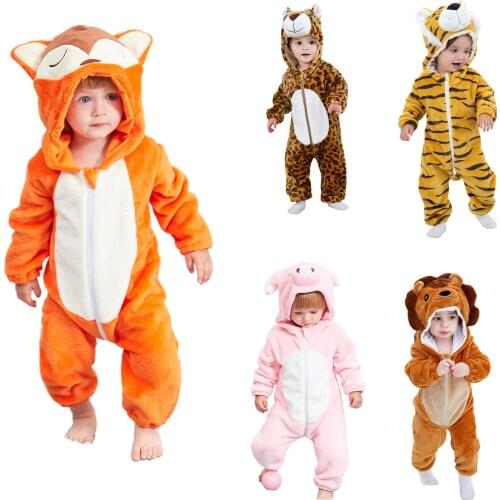 Baby Cartoon Romper Newborn Hooded Infant Clothing Boys Girls Pajamas Animal Jumpsuit Panda Costumes Flannel Baby Rompers