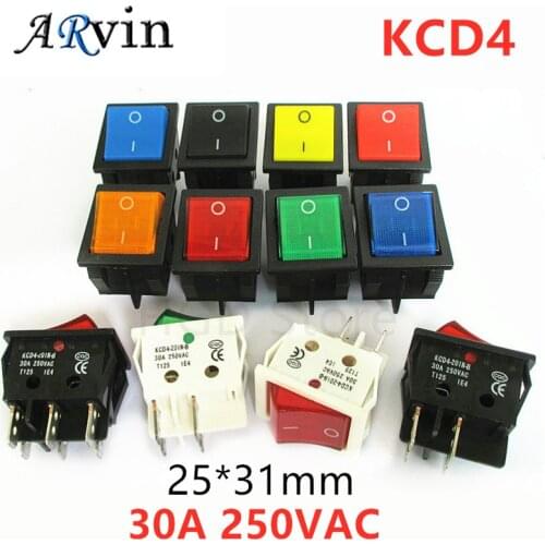 KCD4 Electric Welding Machine Switch Ship Type Switch With Red Light 30A 250V AC Electric Oven Electric Heater Switch 4PIN T8555