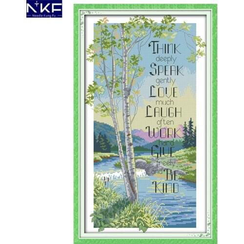 NKF Philosophical Tree Stamped Cross Stitch Pattern DIY Kits Needlework Embroidery Set Chinese Cross Stitch for Home Decor
